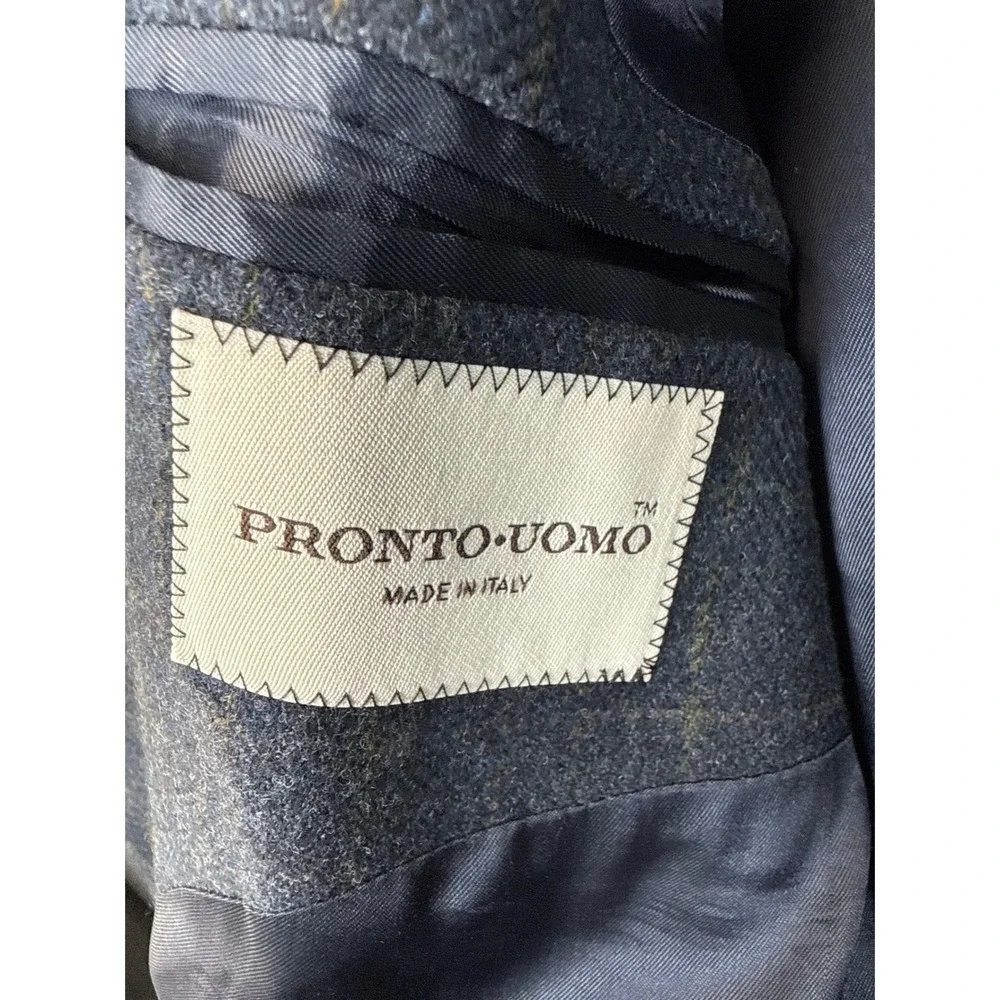 Pronto Uomo Mens 42R Blazer Wool Cashmere Luxury Fabric Made in Italy Plaid Gray